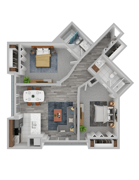 Floor plan for 2 beds, 2 baths, 914 sqft
